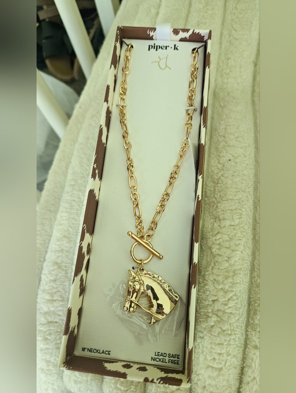 Gold Horse Head Toggle Necklace - Women Jewelry Piper K Western Country